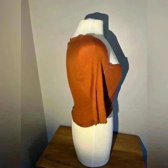 Free People orange quarter sleeved top - Picture 6 of 9